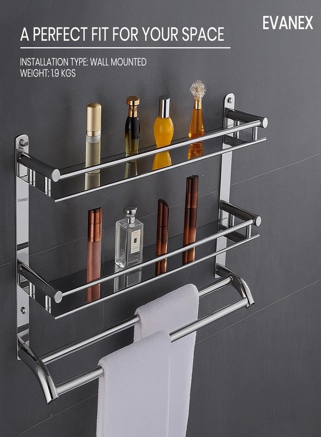EVANEX 3-Layer Bathroom Wall Shelf | 304 Stainless Steel Wall-Mounted Organizer Rack | Bathroom Storage Shelves with Towel Bar | Rustproof, Multi-Purpose Wall Shelf for Toiletries & Accessories - Image 3